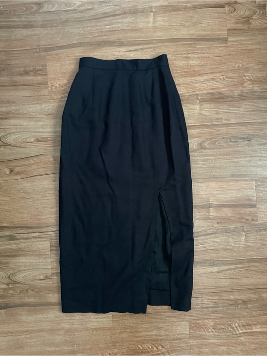 Isabel Ardee Dresses & Skirts - Vintage Isabel Ardee Wool High-Waist Black Pencil Midi Skirt with Front Slit